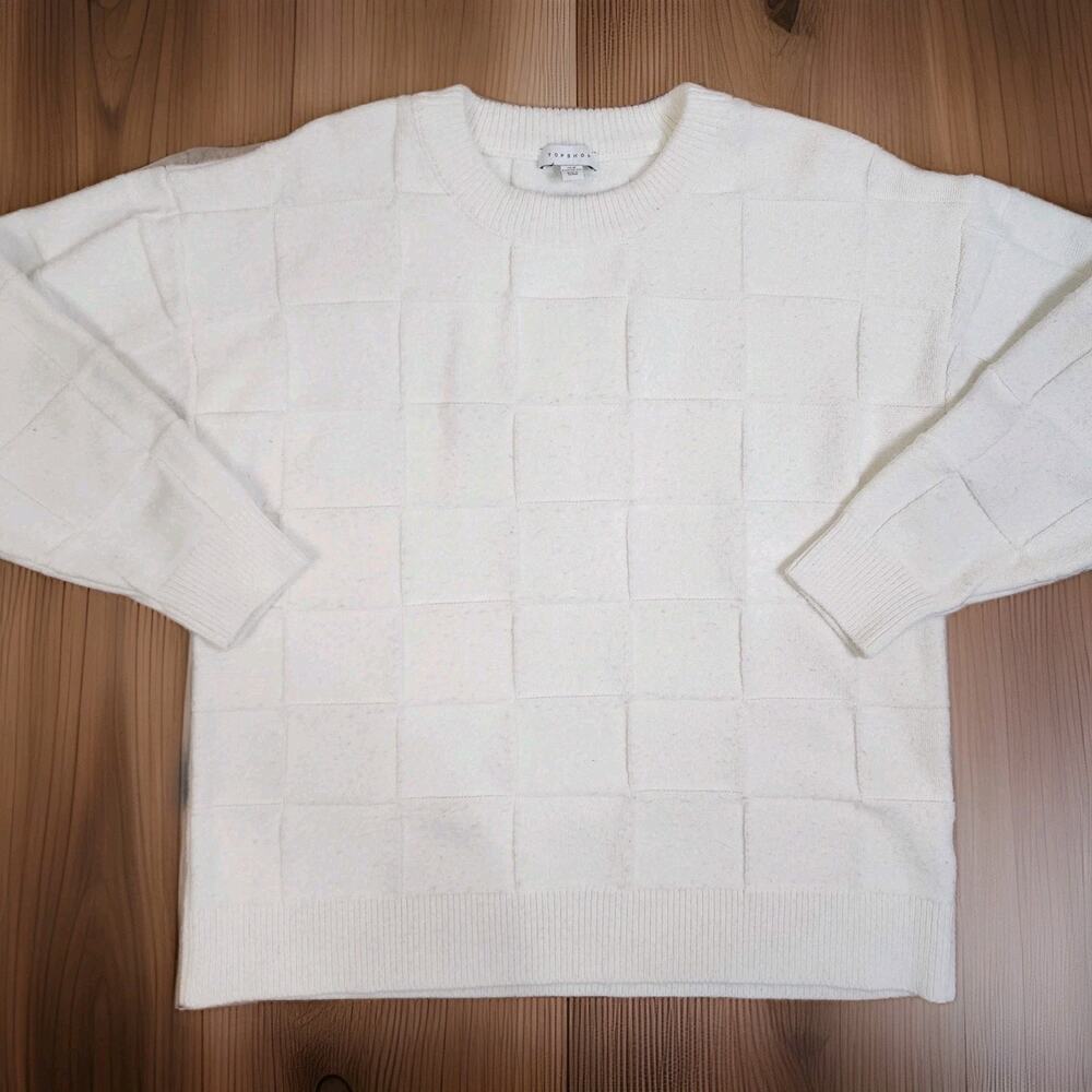 Topshop Women’s Ivory Soft Grid Sweater Size 8-10 ASOS Oversized Relaxed